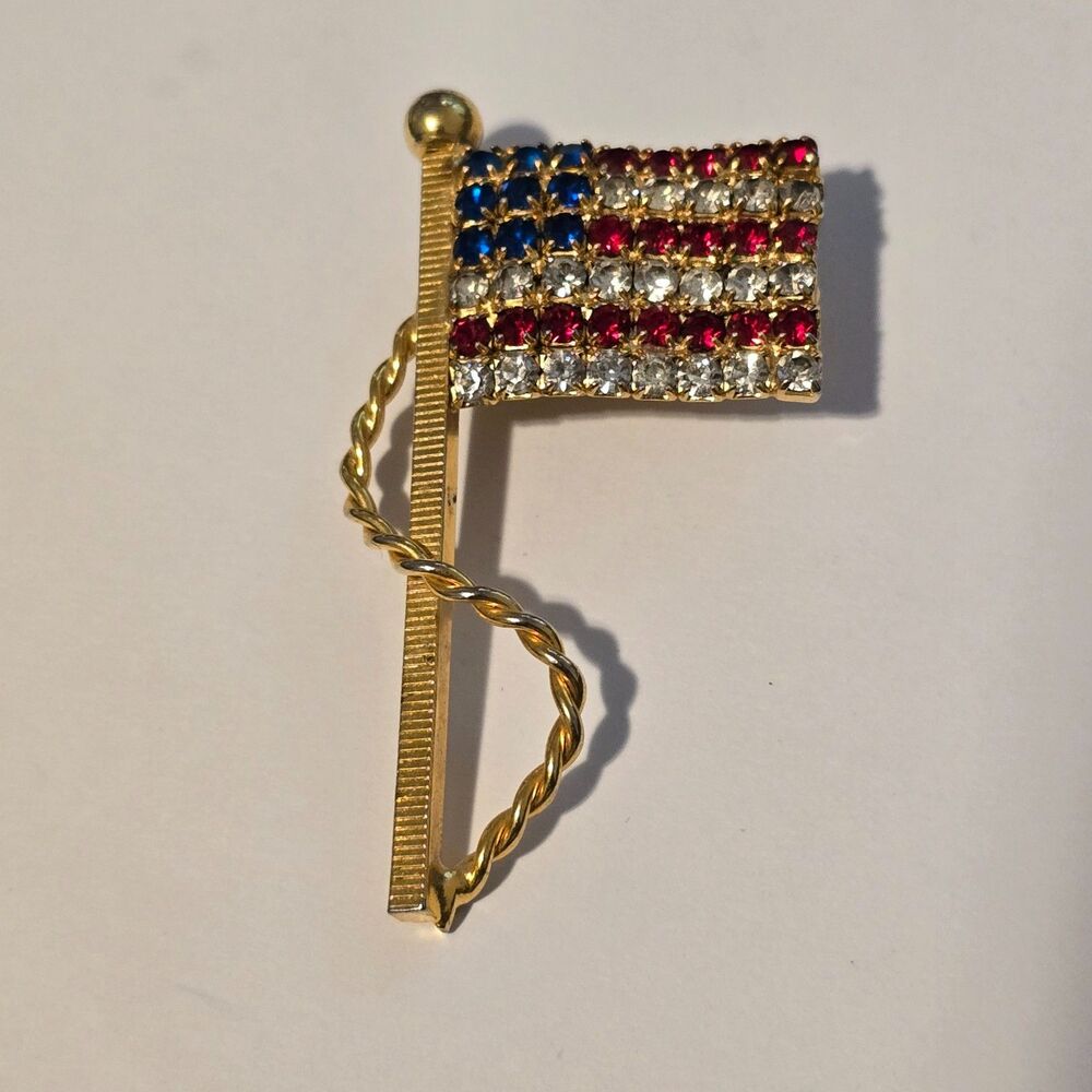 American Flag Rhinestone Brooch - Picture 6 of 7